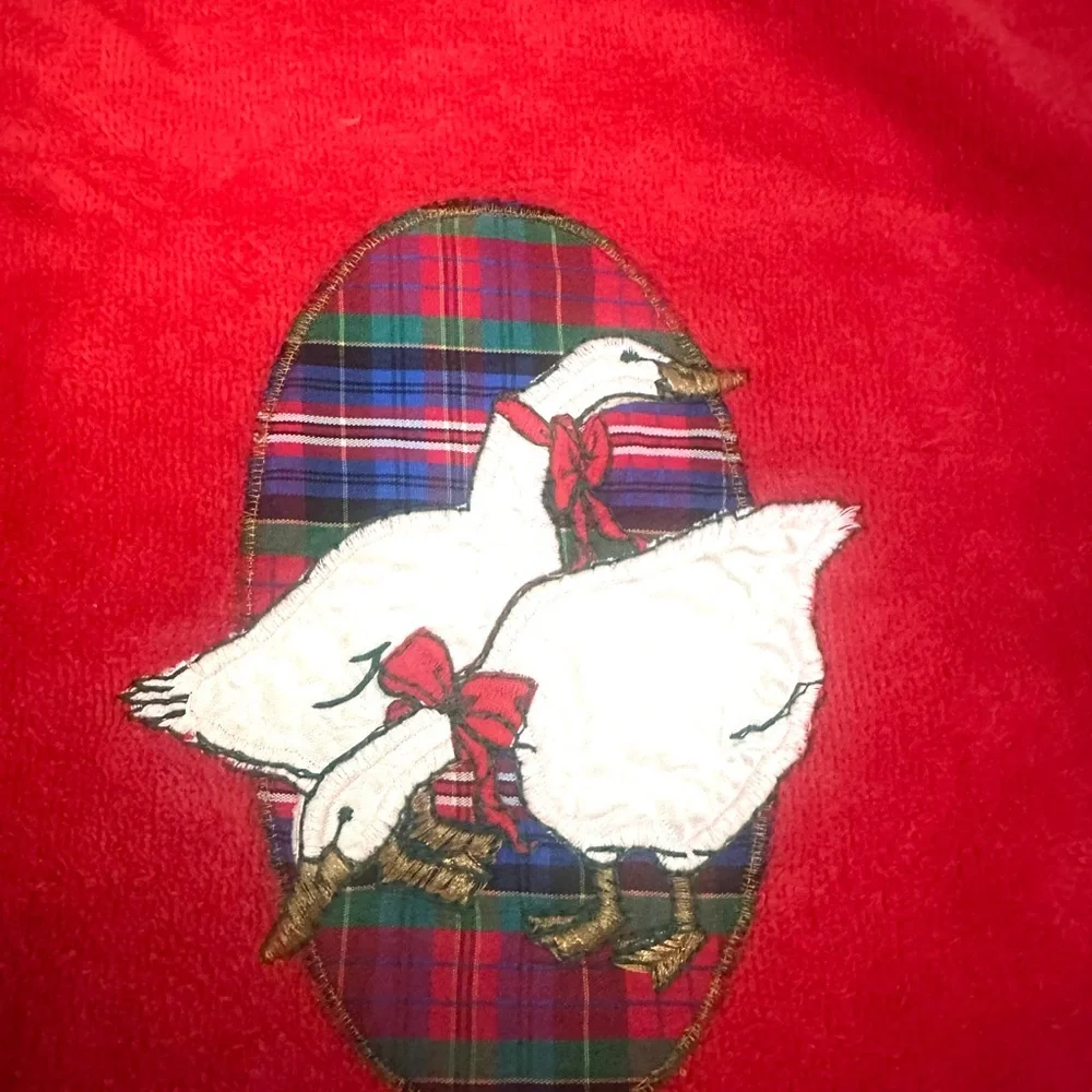 VTG Goose Bath‎ Towel Set Red Plaid Trim 80s 90s Cottagecore Holiday Grannycore